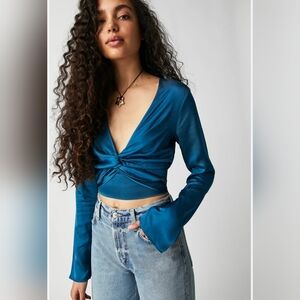 Free People Miraya Front Twist Satin Crop Top size XL